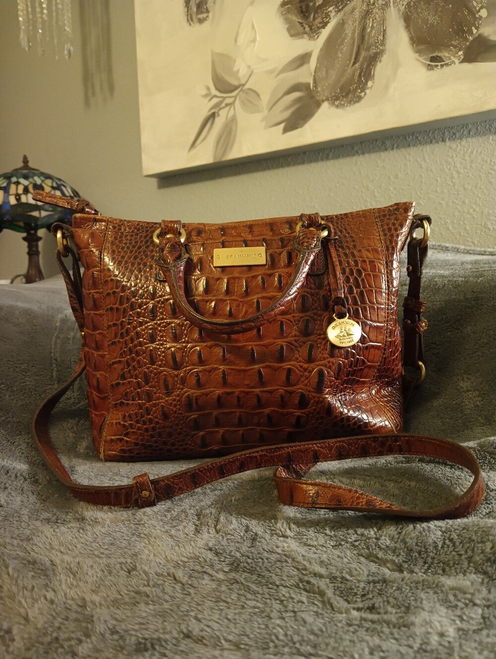 Brahmin Brown Croc-Embossed Leather Satchel